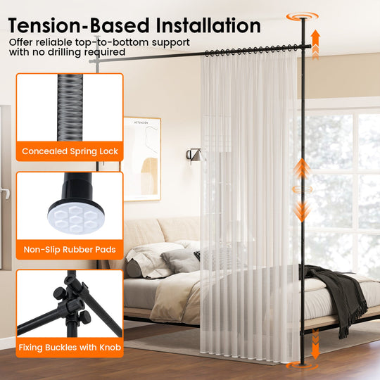Room Divider Curtain Rod with Adjustable Floor to Ceiling Tension Rod No Drilling Required