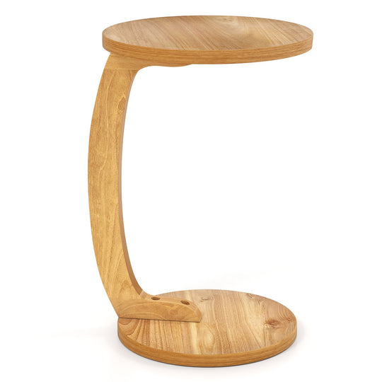 24 Inch Round C-shaped Side Table with Thickened Top and Sturdy Base