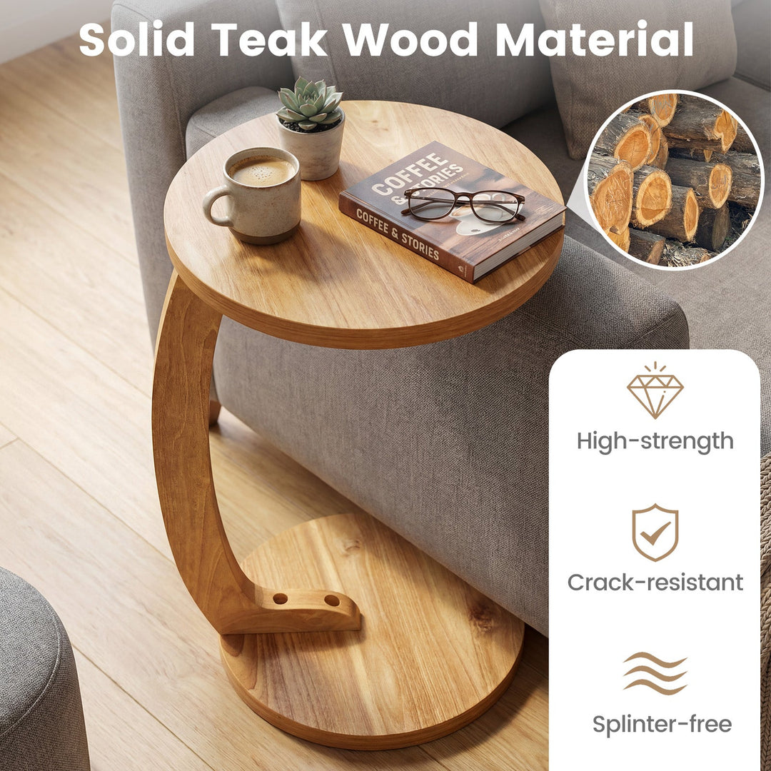24 Inch Round C-shaped Side Table with Thickened Top and Sturdy Base