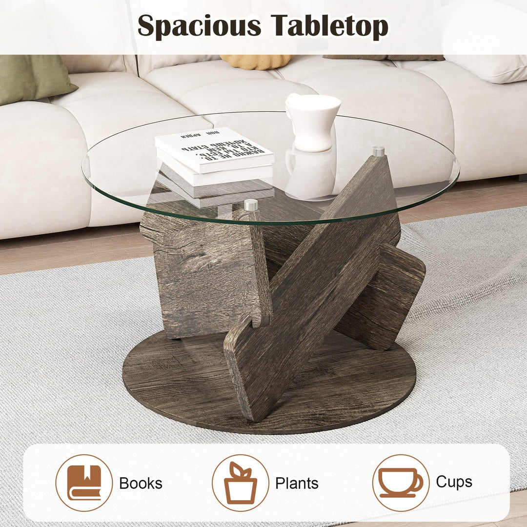Round Glass Coffee Table 32 Inch Modern Center Table with Tempered Glass Top-Gray