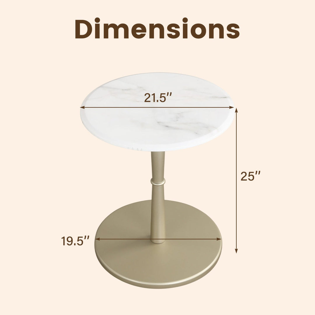 Round Marble Side Table with Stone Finish and Wooden Base for Small Spaces