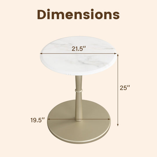 Round Marble Side Table with Stone Finish and Wooden Base for Small Spaces
