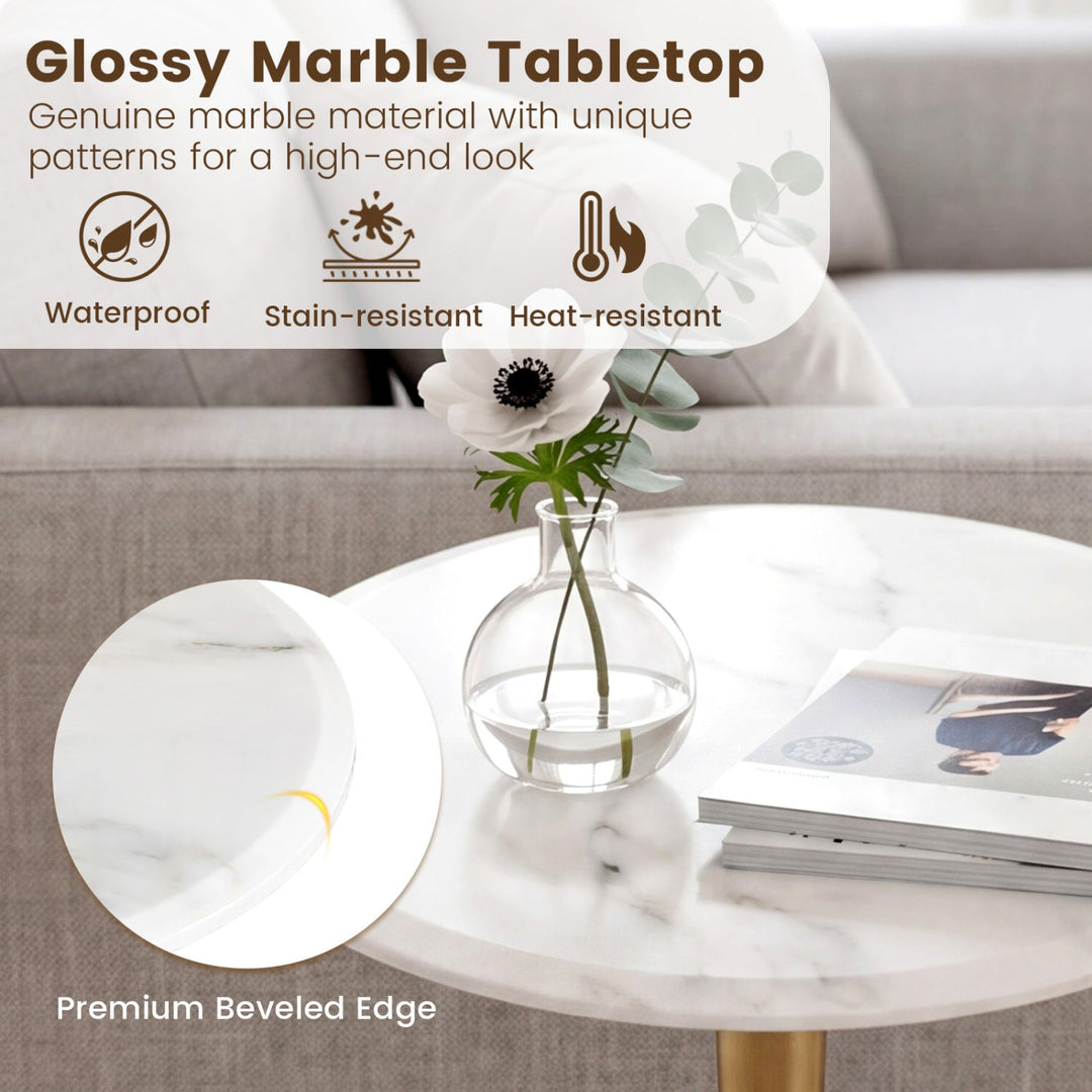 Round Marble Side Table with Stone Finish and Wooden Base for Small Spaces