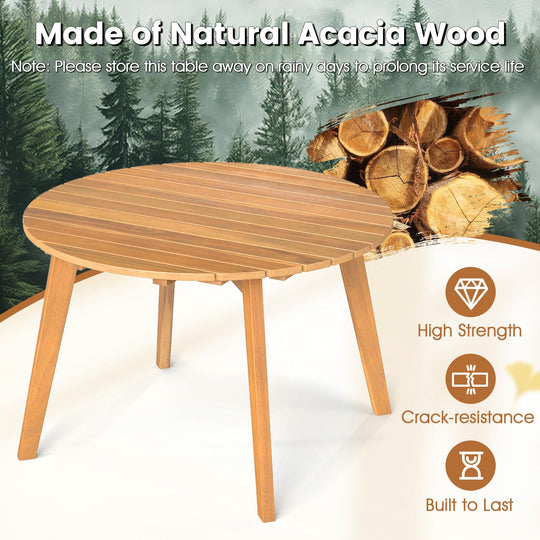 Round Outdoor Acacia Wood Side Table with Slatted Tabletop