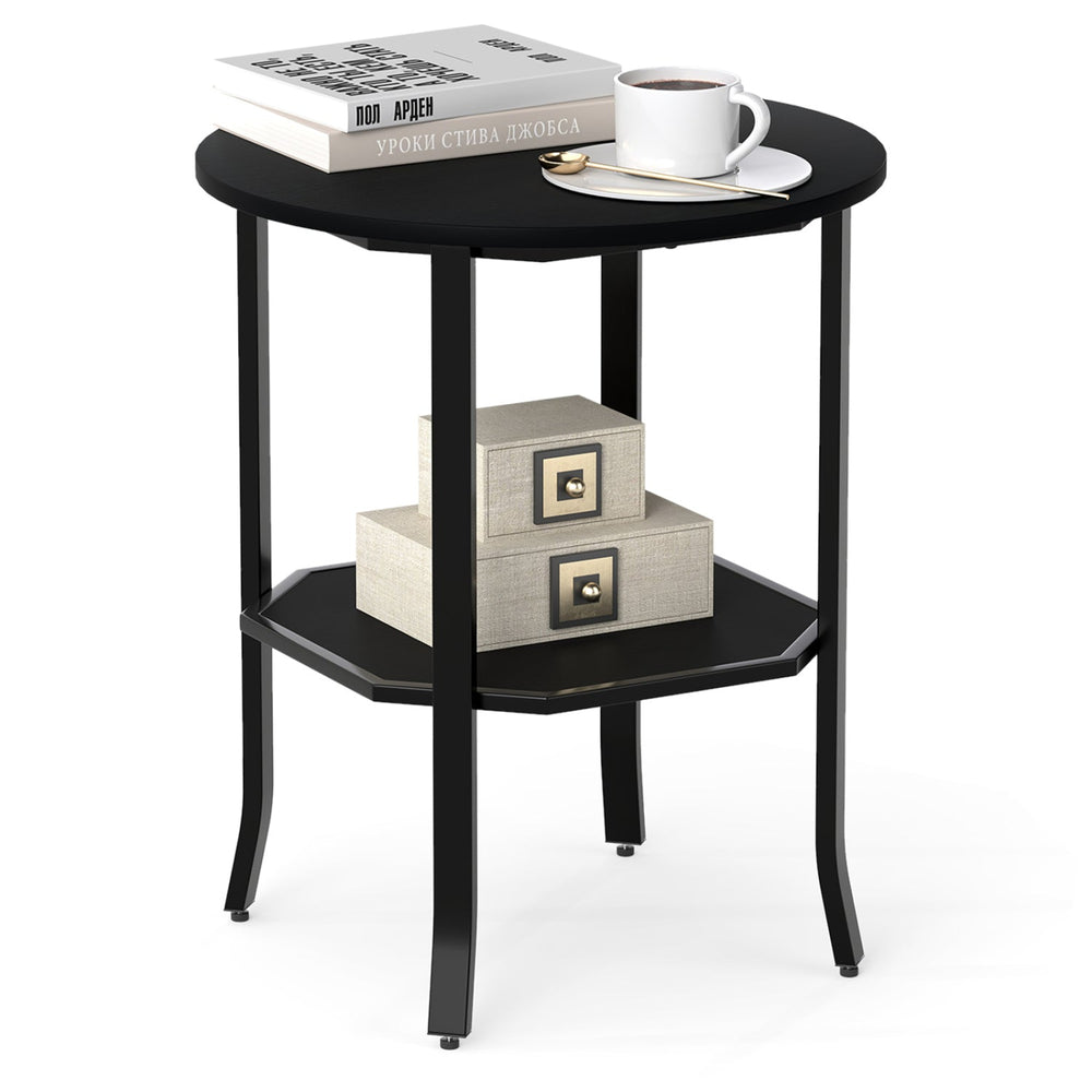 Round Side Table Small End Table with Storage Shelf 2-Tier Nightstand for Small Space