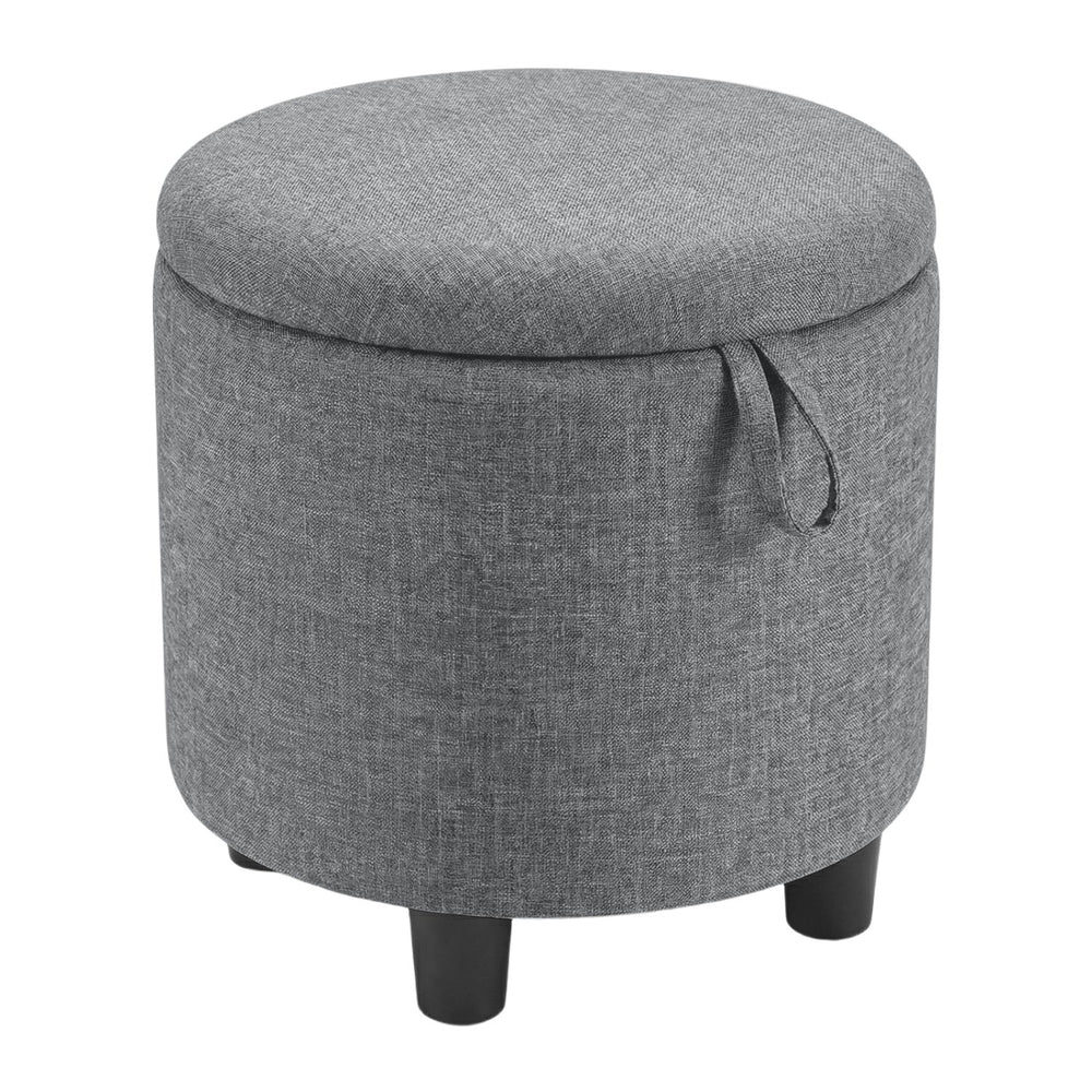 Round Storage Ottoman Linen Fabric Upholstered Footrest Stool