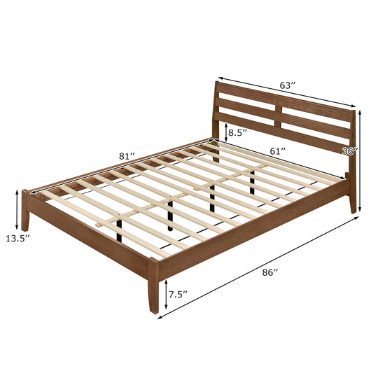 Twin Size Wood Platform Bed Frame with Slat Headboard