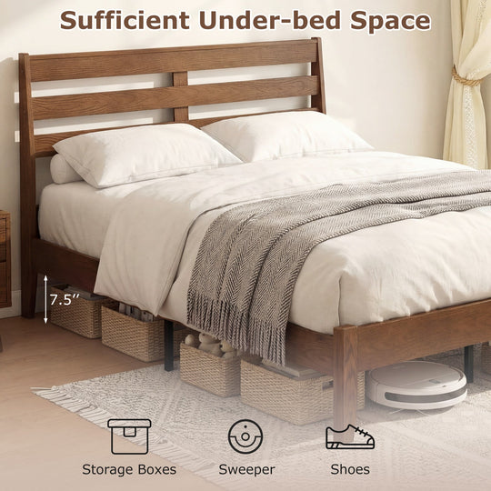 Twin Size Wood Platform Bed Frame with Slat Headboard