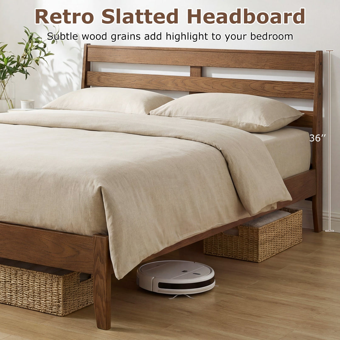 Twin Size Wood Platform Bed Frame with Slat Headboard