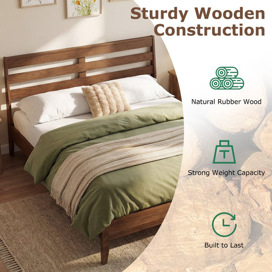 Twin Size Wood Platform Bed Frame with Slat Headboard