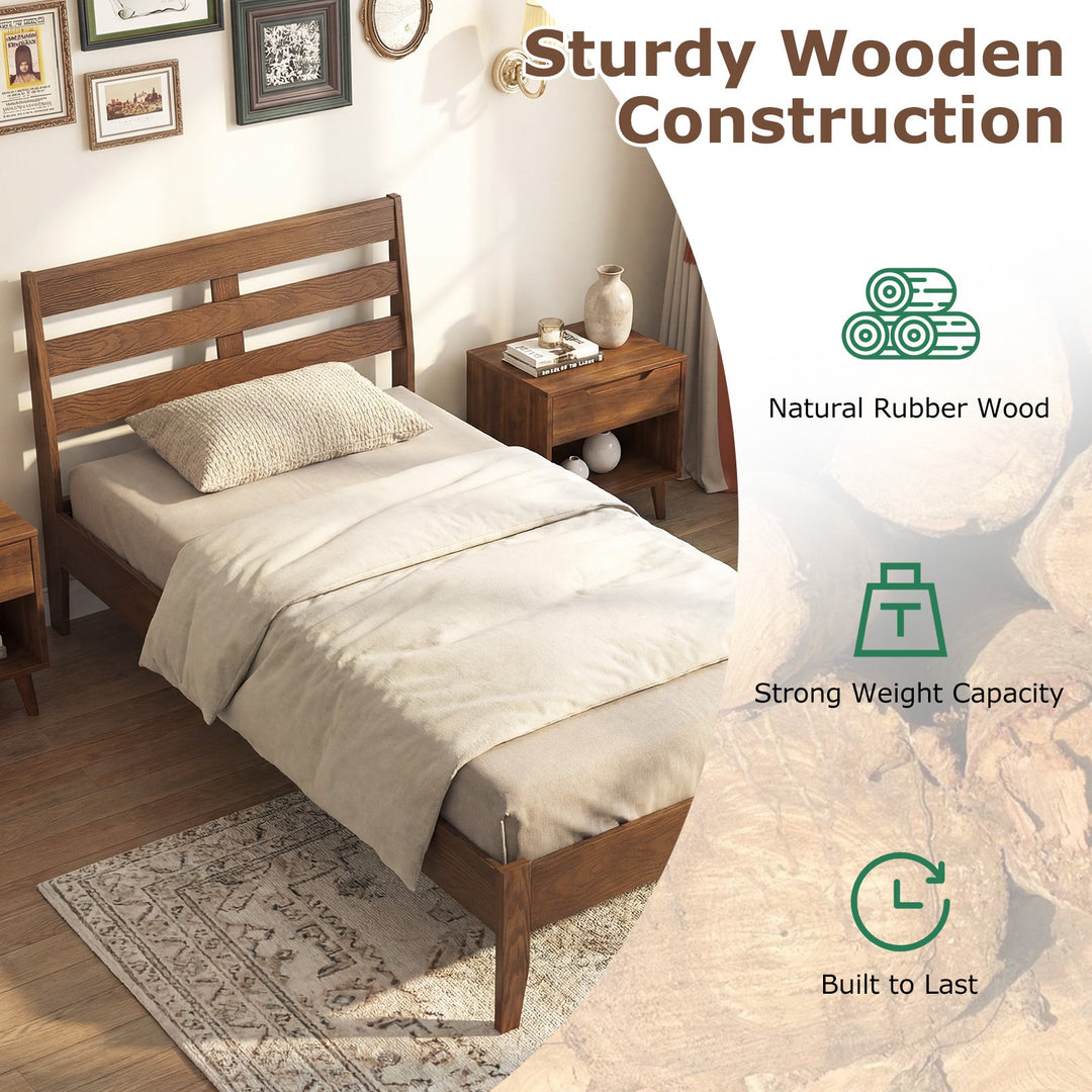 Twin Size Wood Platform Bed Frame with Slat Headboard