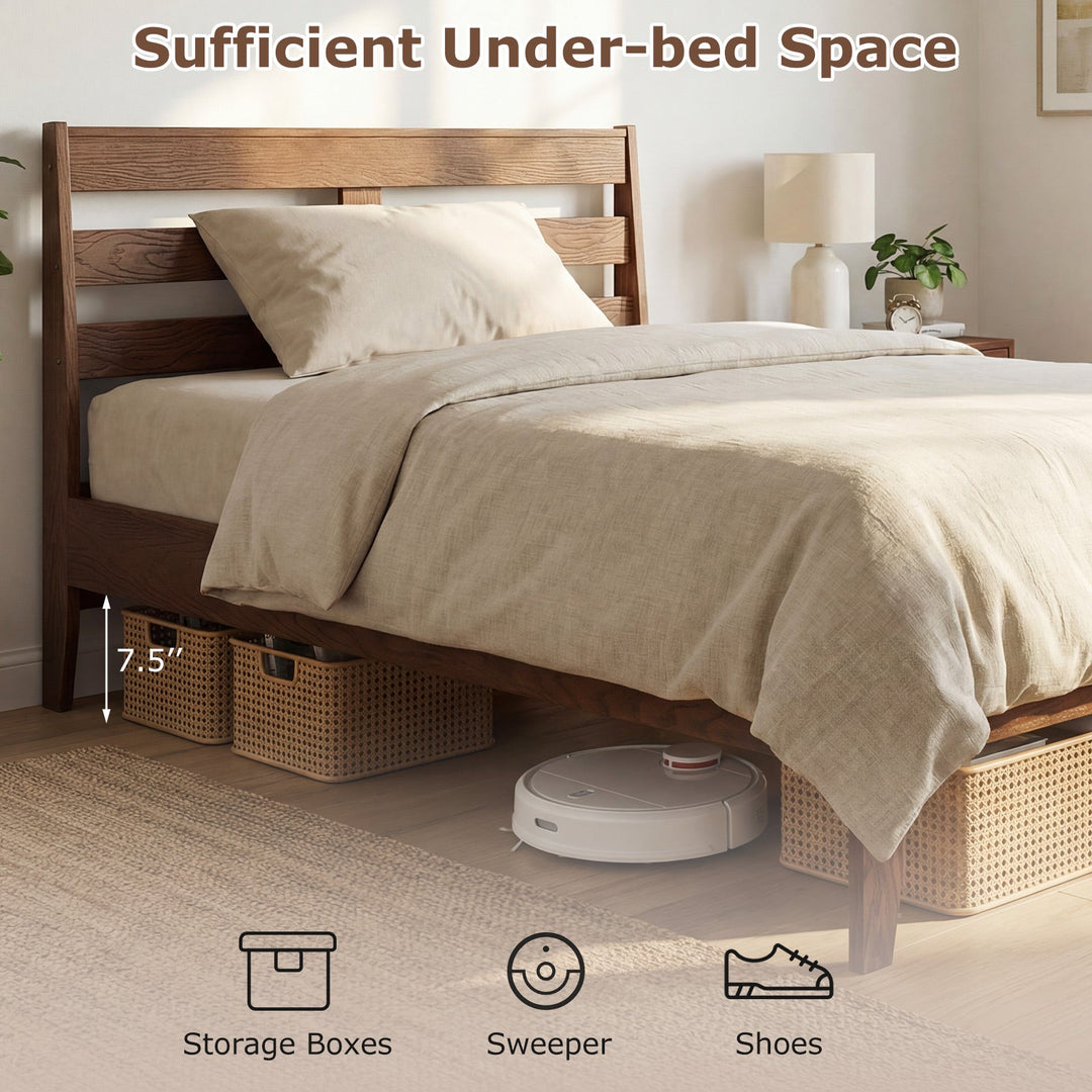 Twin Size Wood Platform Bed Frame with Slat Headboard