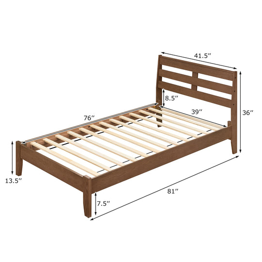 Twin Size Wood Platform Bed Frame with Slat Headboard