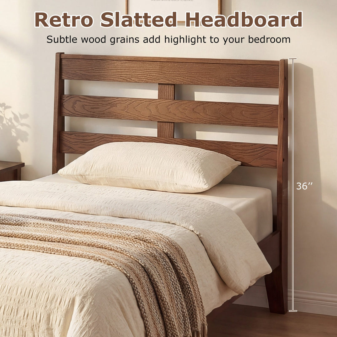 Twin Size Wood Platform Bed Frame with Slat Headboard