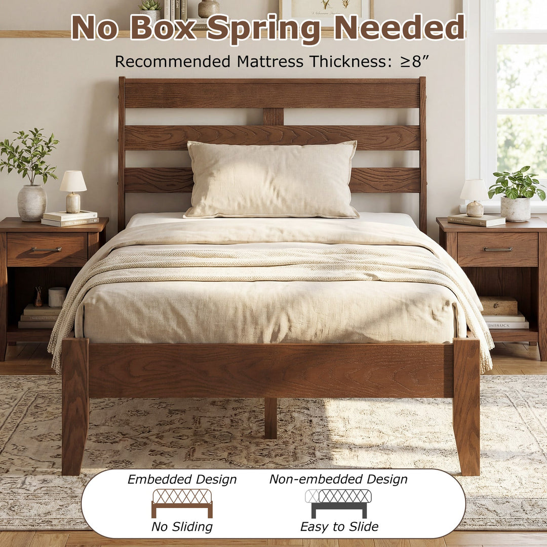Twin Size Wood Platform Bed Frame with Slat Headboard