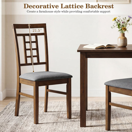 Rubber Wood Dining Chairs Set of 4 with Lattice Back