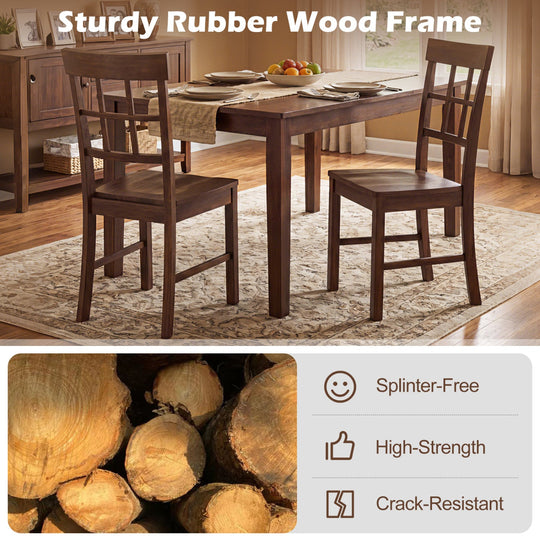 Rubber Wood Dining Chairs Set of 2 with High Backrests