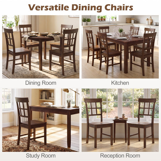 Rubber Wood Dining Chairs Set of 2 with High Backrests