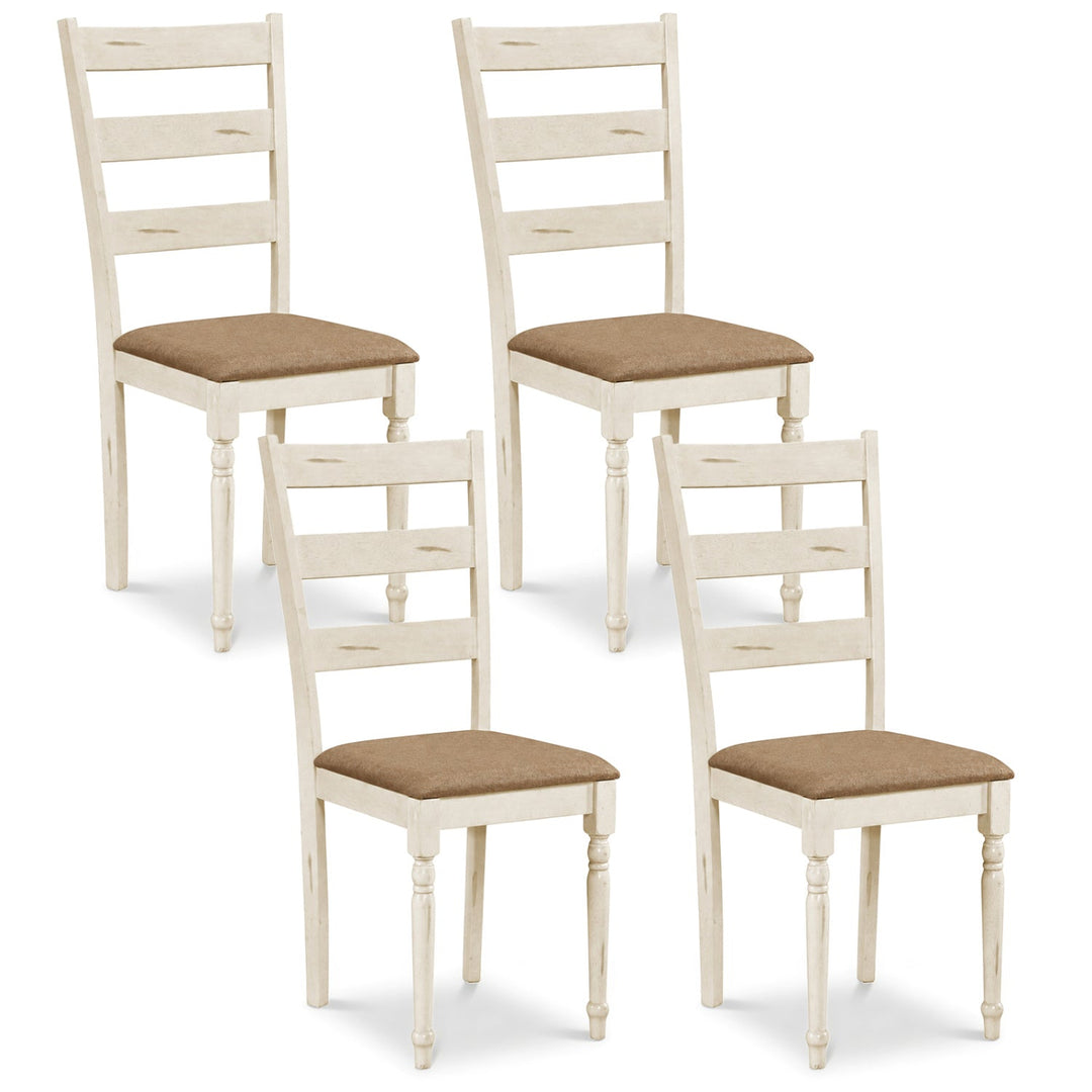 Dining Chairs Set of 4 with Padded Linen Seat & Slatted Back