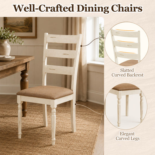 Dining Chairs Set of 4 with Padded Linen Seat & Slatted Back