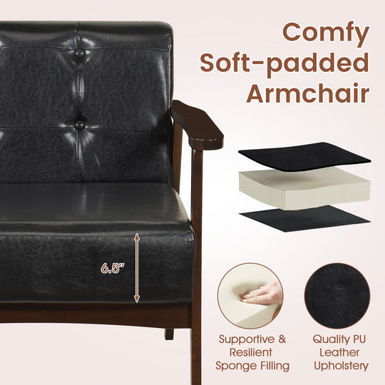 Rubber Wood Frame Accent Chair with Armrest for Living Room