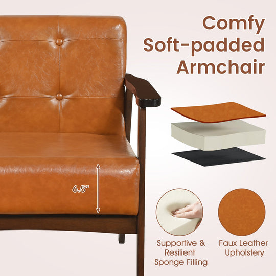 Rubber Wood Frame Accent Chair with Armrest for Living Room