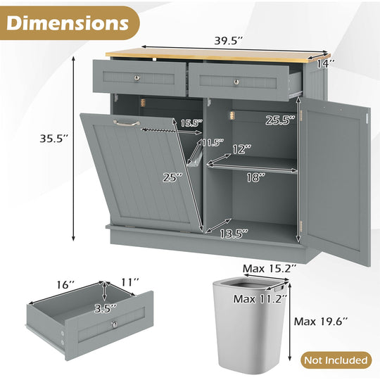 Kitchen Tilt Out Trash Cabinet with 2 Drawers and Adjustable Shelf