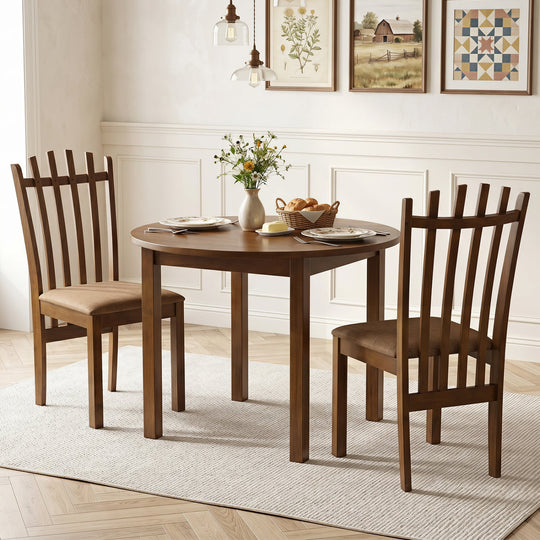 Rubber Wood Slat Back Dining Chairs Set of 2 - Brown
