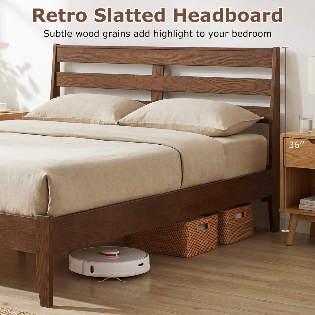 Twin Size Wood Platform Bed Frame with Slat Headboard