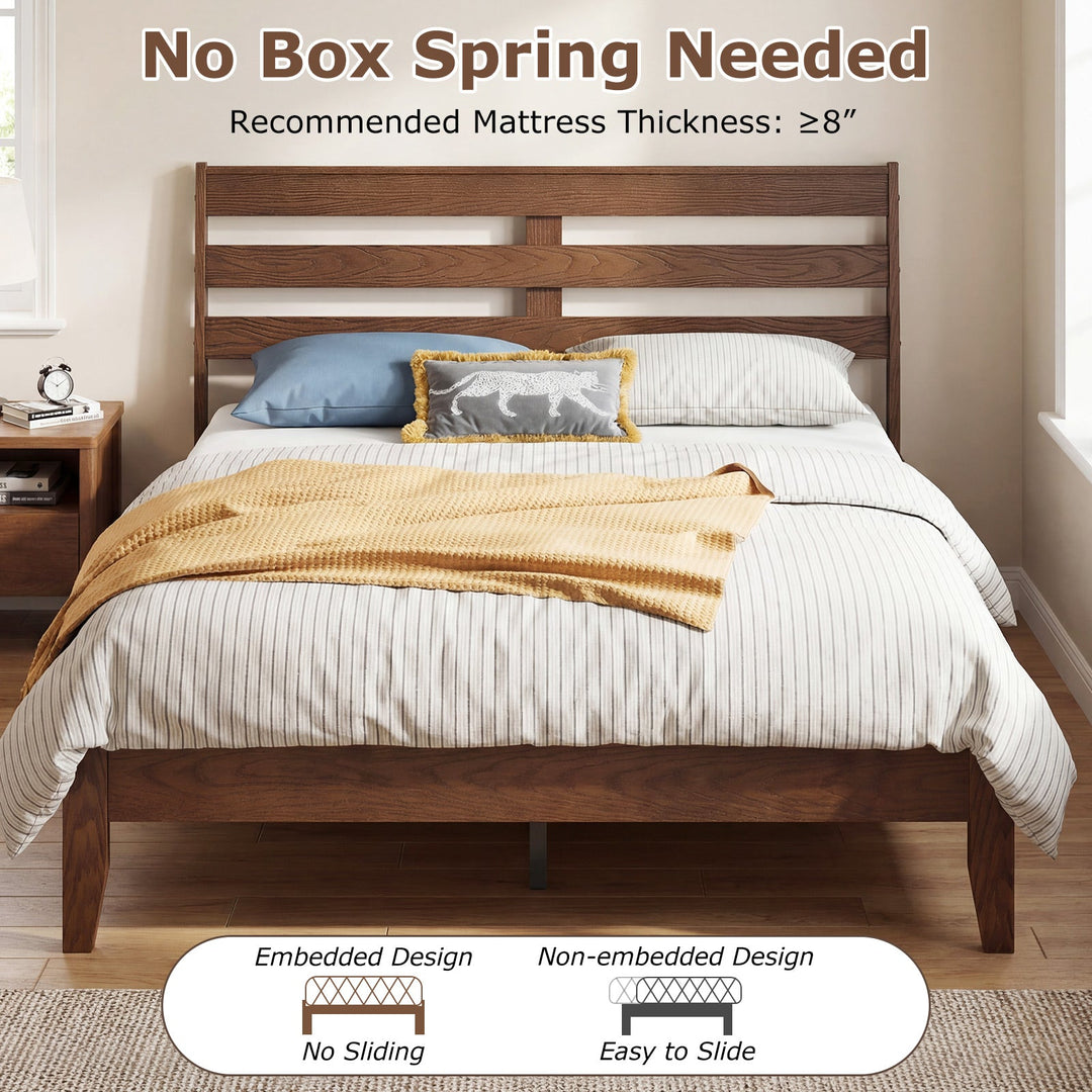 Twin Size Wood Platform Bed Frame with Slat Headboard