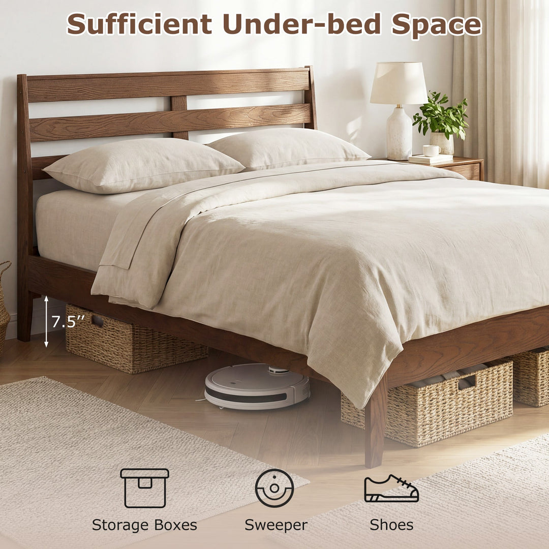 Twin Size Wood Platform Bed Frame with Slat Headboard