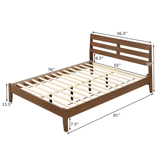 Twin Size Wood Platform Bed Frame with Slat Headboard