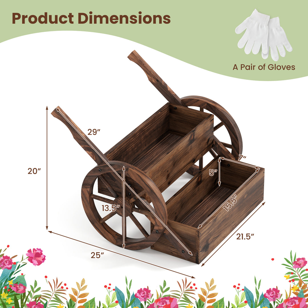 Rustic Wood Wagon Planter 2-Tier Versatile Raised Garden Bed with Wheels-Brown