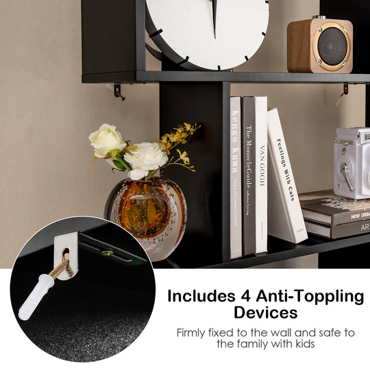 6-Tier S-Shaped Freestanding Bookshelf with Cabinet and Doors