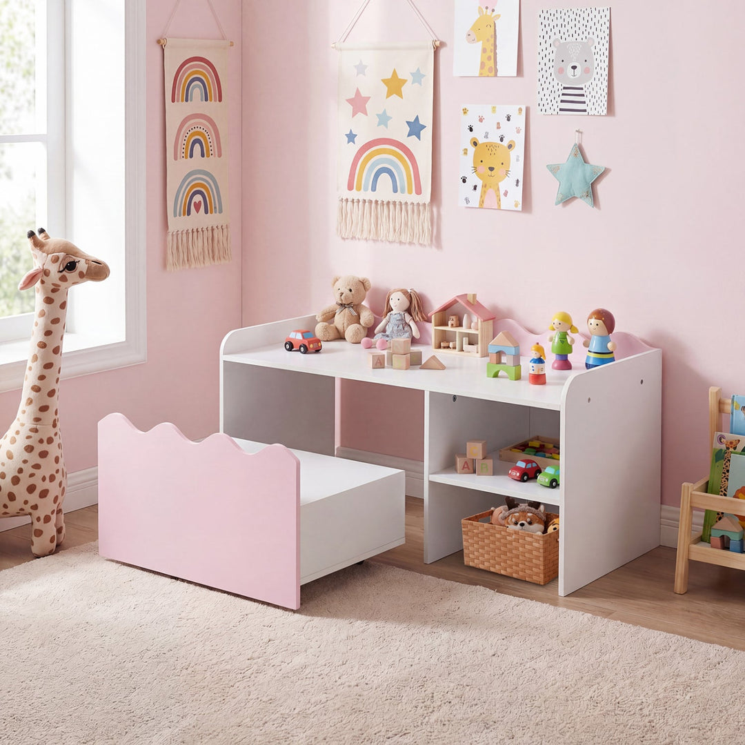 Scalloped Kids Bookshelf and Toy Storage Organizer for Playroom