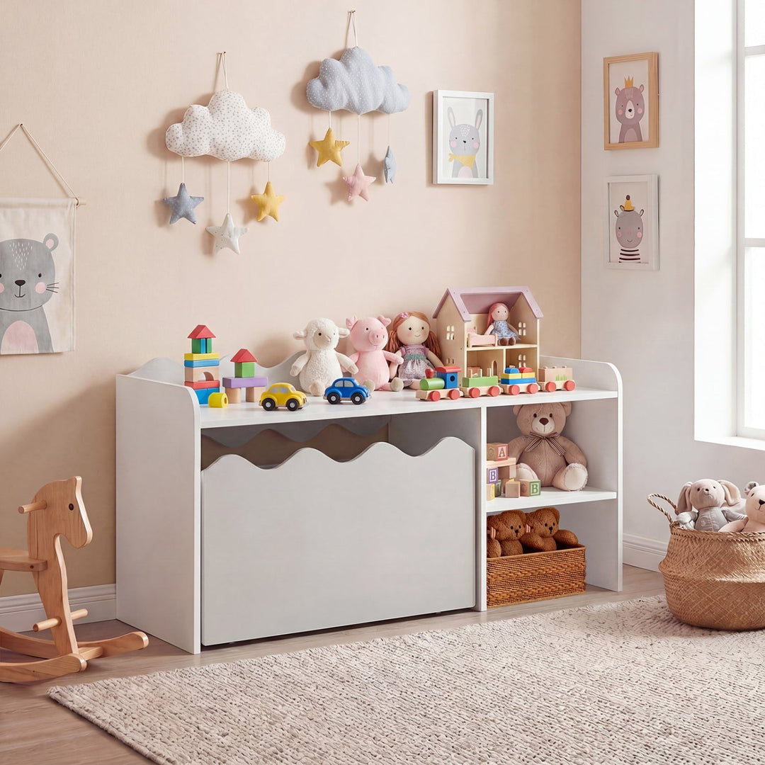 Scalloped Kids Bookshelf and Toy Storage Organizer for Playroom