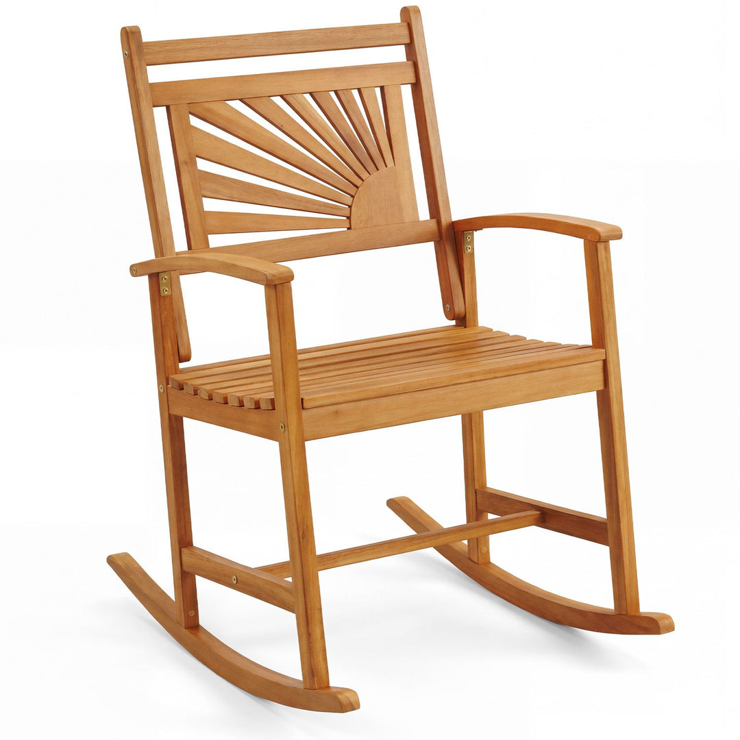 Set of 2 Acacia Wood Patio Rocking Chair with Curved Armrests