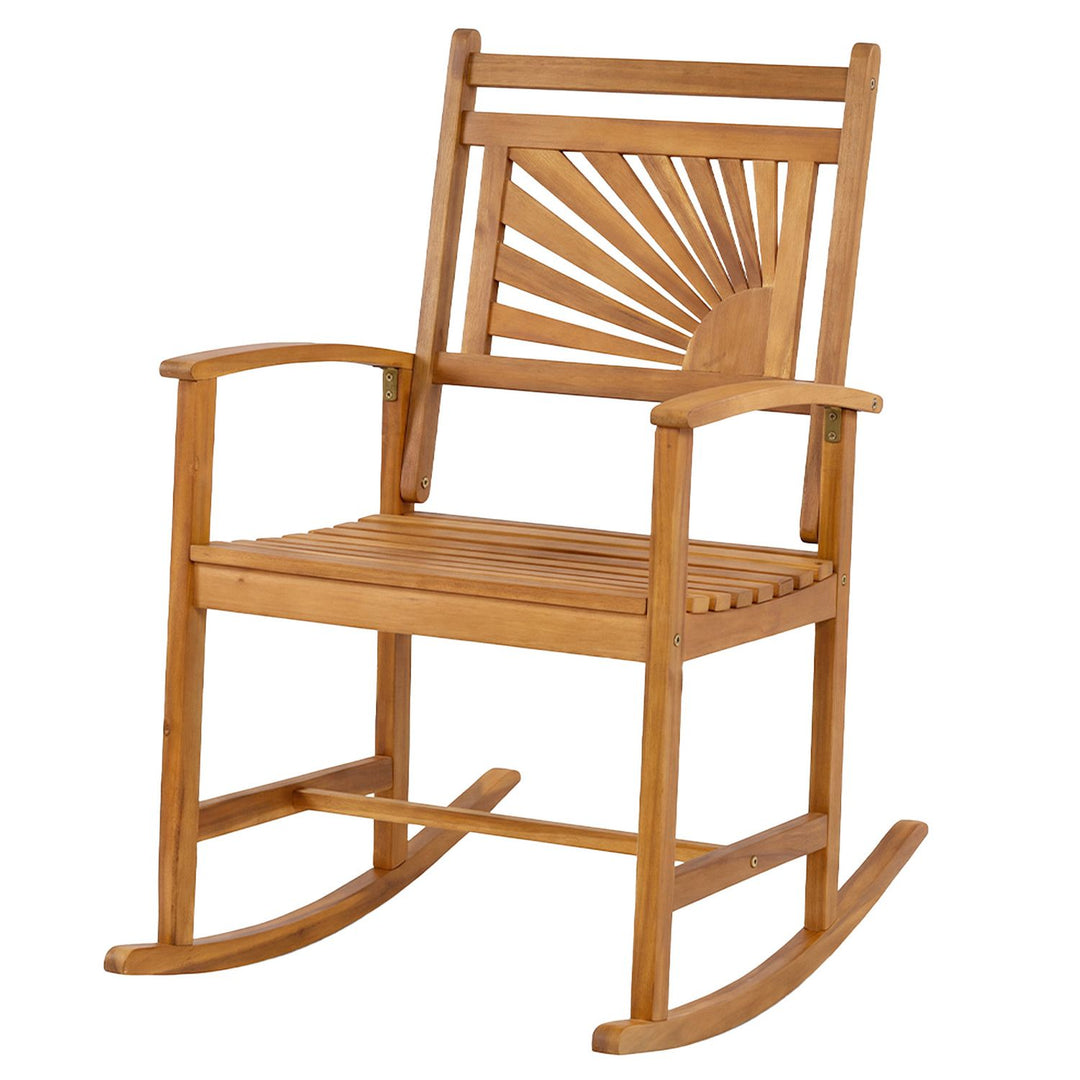 Set of 2 Acacia Wood Patio Rocking Chair with Curved Armrests
