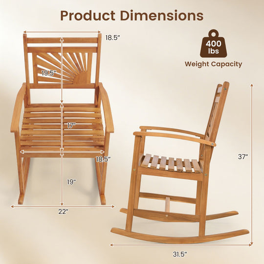 Set of 2 Acacia Wood Patio Rocking Chair with Curved Armrests