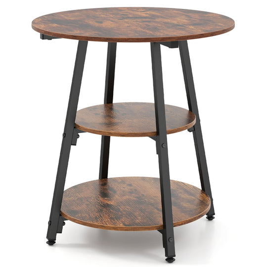 Industrial Side Table with 3-Tier Shelves and Metal Frame