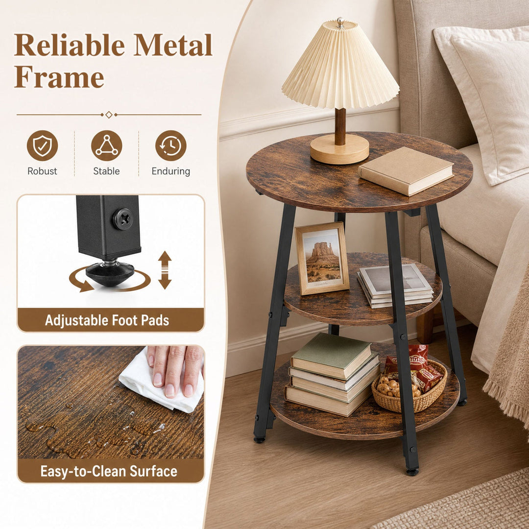 Industrial Side Table with 3-Tier Shelves and Metal Frame