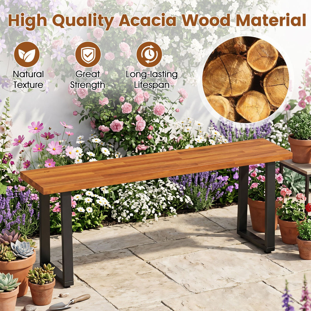 47.5" Acacia Wood Patio Bench with Metal Legs