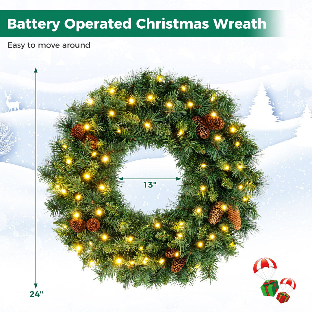 24 Inch Pre-Lit Artificial Christmas Wreath with LED Lights