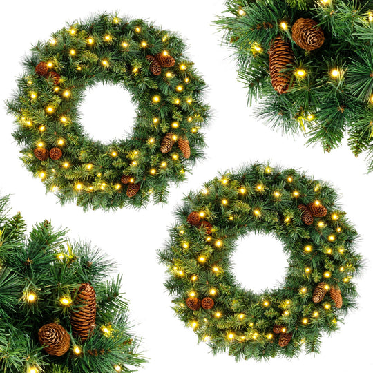 24 Inch Pre-Lit Artificial Christmas Wreath with LED Lights