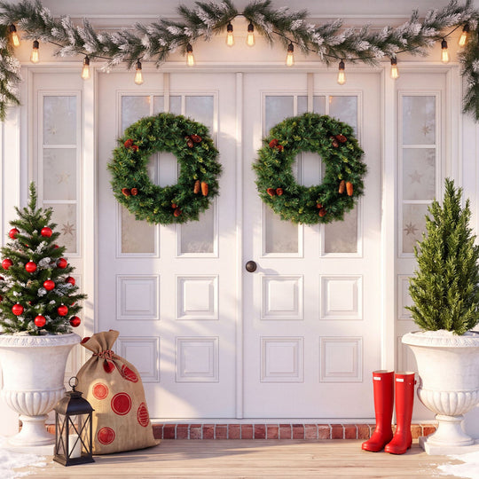 24 Inch Pre-Lit Artificial Christmas Wreath with LED Lights