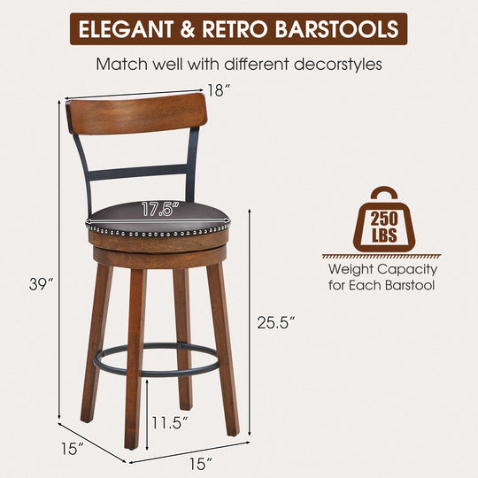 Swivel Counter Height Bar Stool Set of 2 - 25.5 Inch