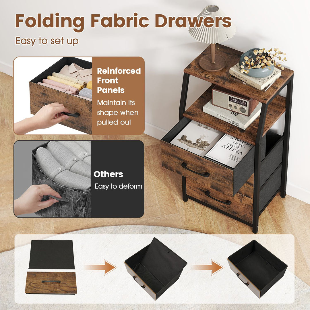 Set of 2 30.5" Tall Nightstand with 3 Fabric Drawers and 2 Spacious Open Shelves-Rustic Brown
