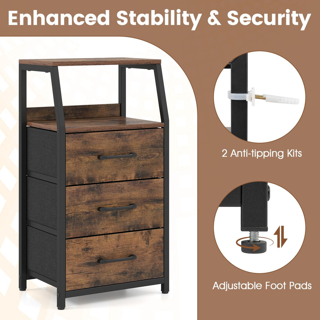 Set of 2 30.5" Tall Nightstand with 3 Fabric Drawers and 2 Spacious Open Shelves-Rustic Brown