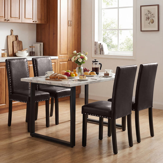 Set of 2/4 Dining Chairs Faux Leather Upholstered Parsons Kitchen Chairs