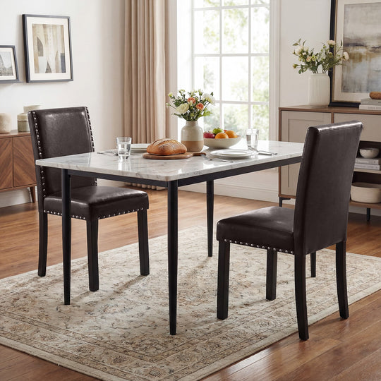 Set of 2/4 Dining Chairs Faux Leather Upholstered Parsons Kitchen Chairs